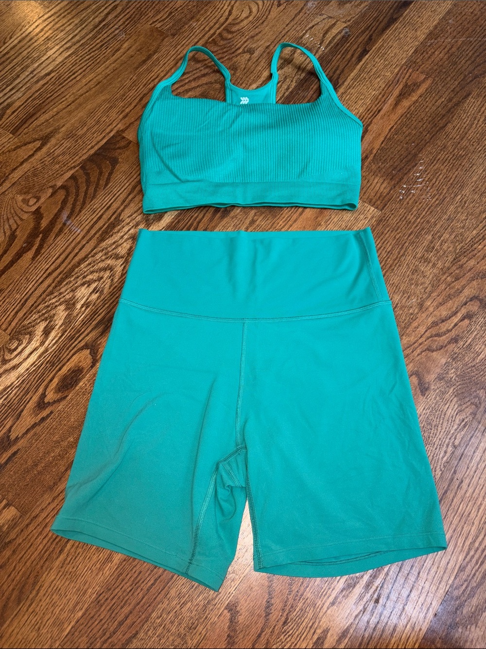 Women's Teal Workout set L Bra/M Bike Shorts